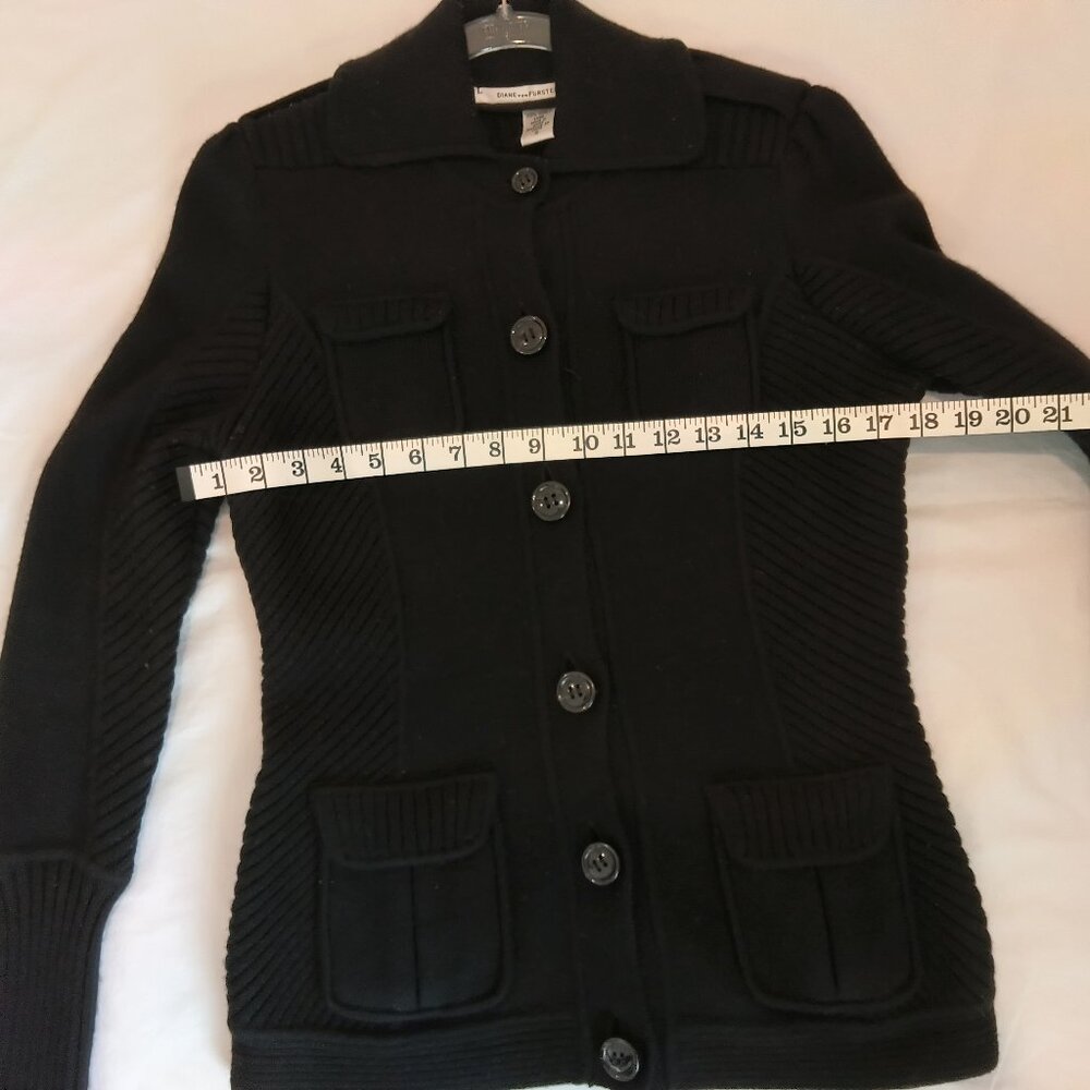 Diane Von Furstenberg Collared Wool Cardigan/Sweater Black Size S - Picture 4 of 5
